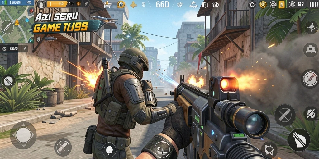 Screenshot utama 66D menunjukkan aksi intens dalam gameplay TPS.