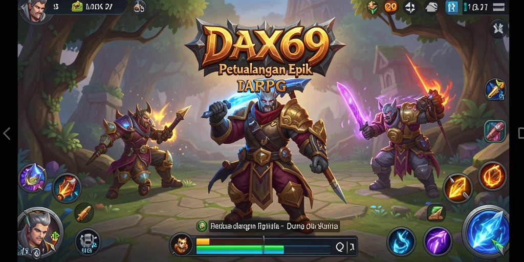 Gambar layar utama DAX69 menampilkan aksi penuh dalam pertempuran ARPG.