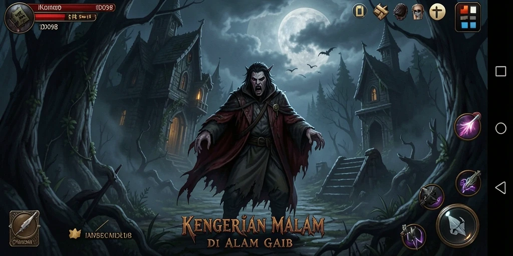 Screenshot menampilkan gameplay menakutkan dalam kegelapan yang mencekam.